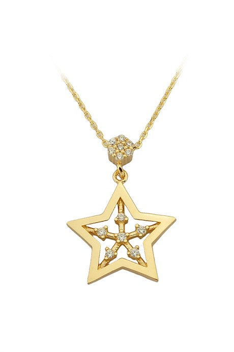 Solid Gold Gemstone Star Necklace | 14K (585) | 1.97 gr