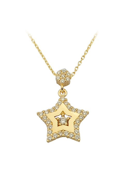 Collier étoile en or massif avec pierres précieuses | 14K (585) | 2,23 grammes