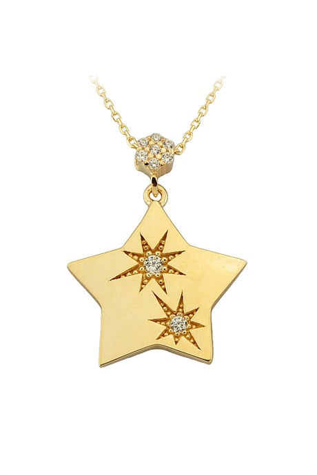 Collar de estrella de piedras preciosas de oro macizo | 14K (585) | 2,58 gramos