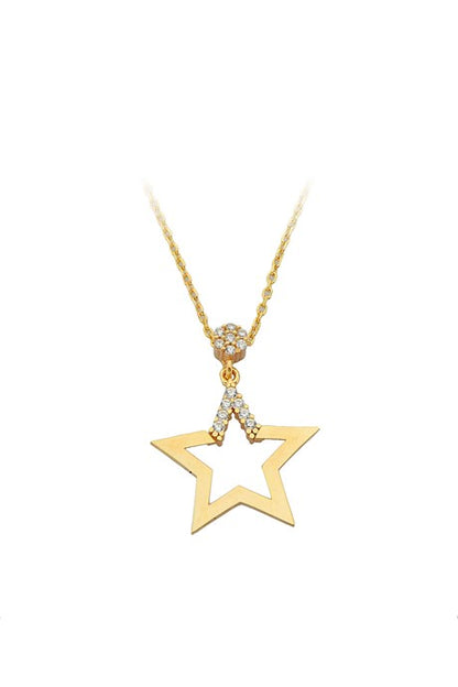 Solid Gold Gemstone Star Necklace | 14K (585) | 2.20 gr