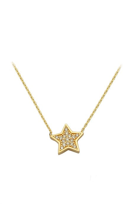 Collier étoile en or massif avec pierres précieuses | 14K (585) | 1,50 gr