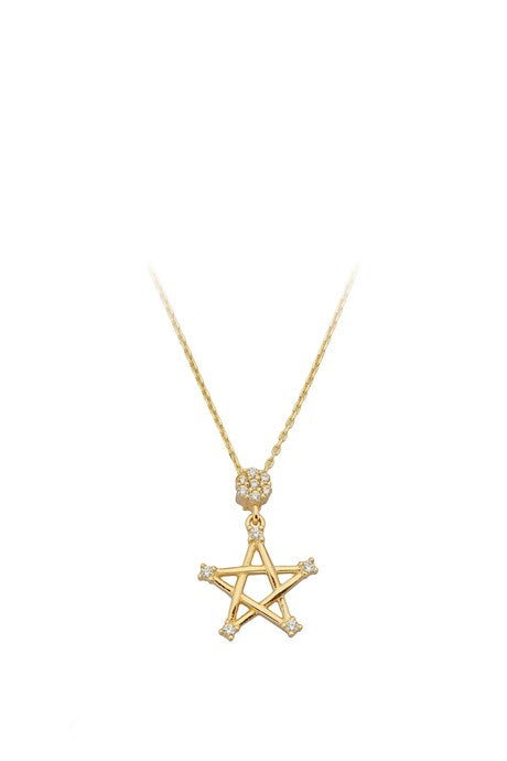 Collier étoile en or massif avec pierres précieuses | 14K (585) | 1,99 gr