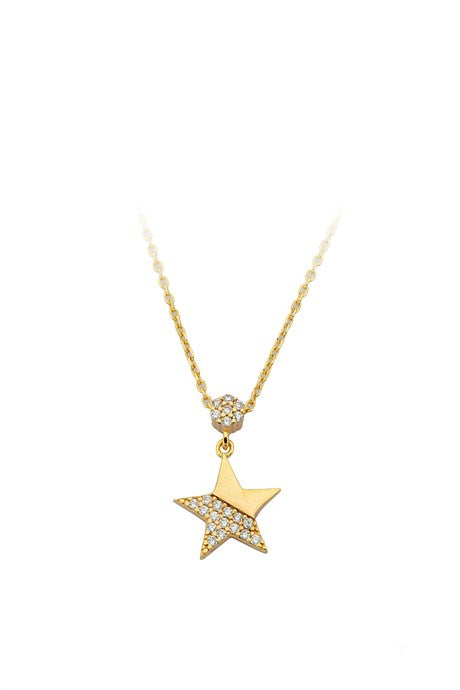 Collar de estrella de piedras preciosas de oro macizo | 14K (585) | 1,90 gramos