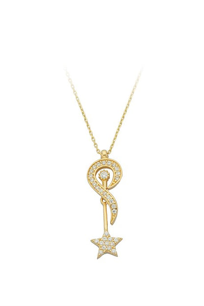 Collier étoile en or massif avec pierres précieuses | 14K (585) | 2,31 grammes