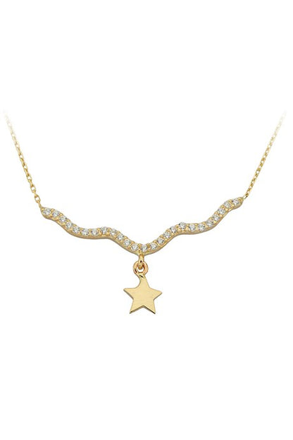 Collar de estrella de piedras preciosas de oro macizo | 14K (585) | 1,61 gramos