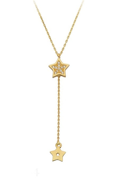 Collier étoile en or massif avec pierres précieuses | 14K (585) | 1,95 g