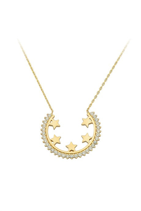 Collier étoile en or massif avec pierres précieuses | 14K (585) | 2,24 grammes