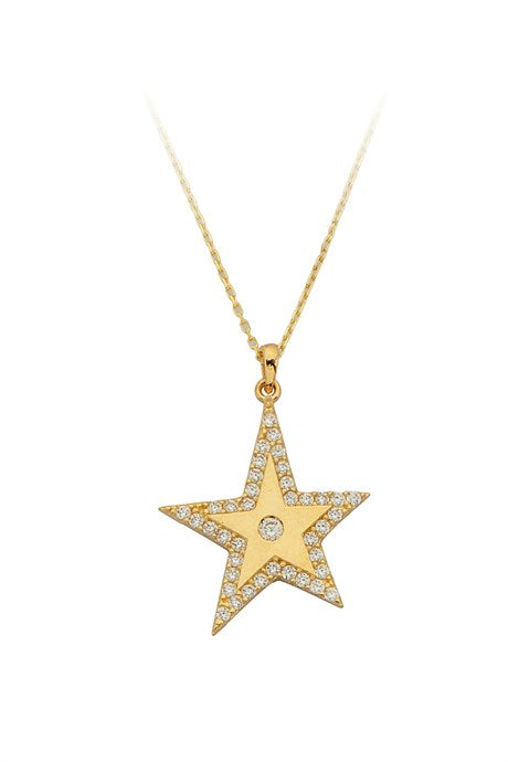 Collar de estrella de piedras preciosas de oro macizo | 14K (585) | 2,26 gramos