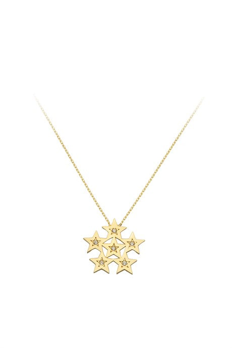 Collar de estrella de piedras preciosas de oro macizo | 14K (585) | 2,20 gramos