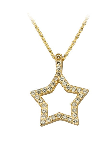 Collier étoile en or massif avec pierres précieuses | 14K (585) | 1,58 g