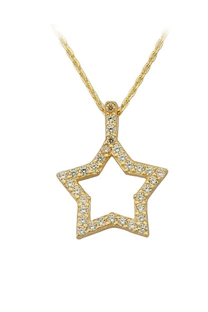 Collar de estrella de piedras preciosas de oro macizo | 14K (585) | 1,58 gramos