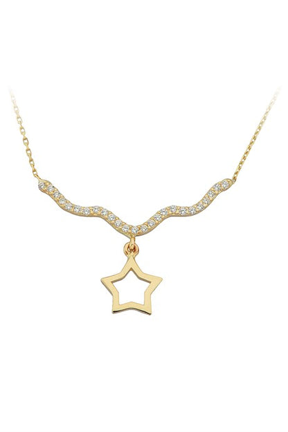 Collar de estrella de piedras preciosas de oro macizo | 14K (585) | 1,75 gramos