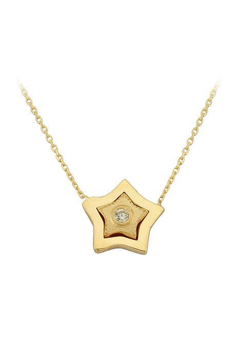 Collier étoile en or massif avec pierres précieuses | 14K (585) | 2,03 grammes