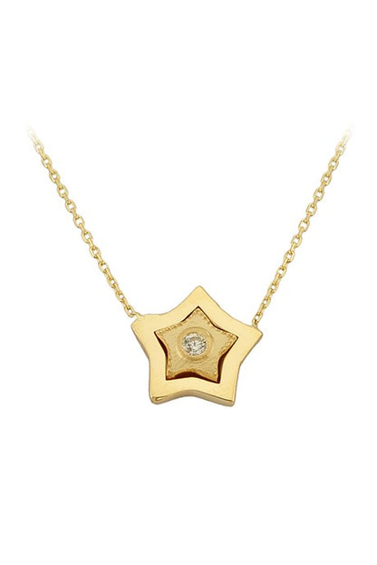 Collier étoile en or massif avec pierres précieuses | 14K (585) | 2,03 grammes