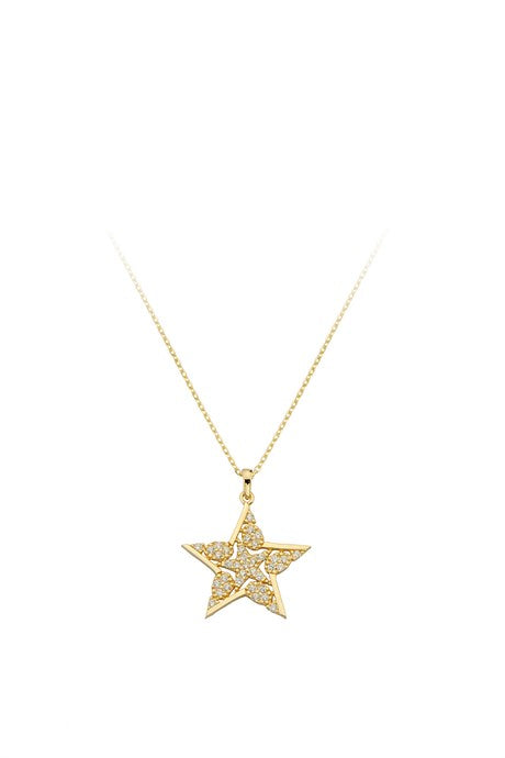 Collar de estrella de piedras preciosas de oro macizo | 14K (585) | 2,08 gramos