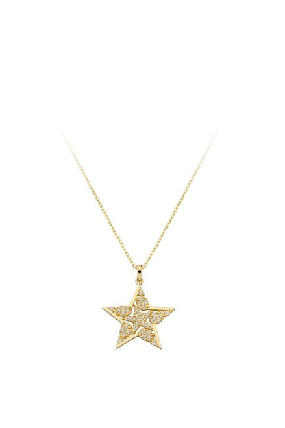 Collier étoile en or massif avec pierres précieuses | 14K (585) | 2,08 grammes