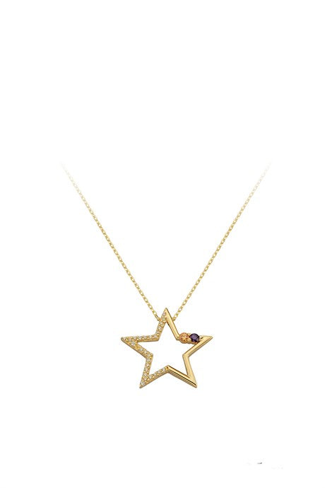 Solid Gold Gemstone Star Necklace | 14K (585) | 2.35 gr