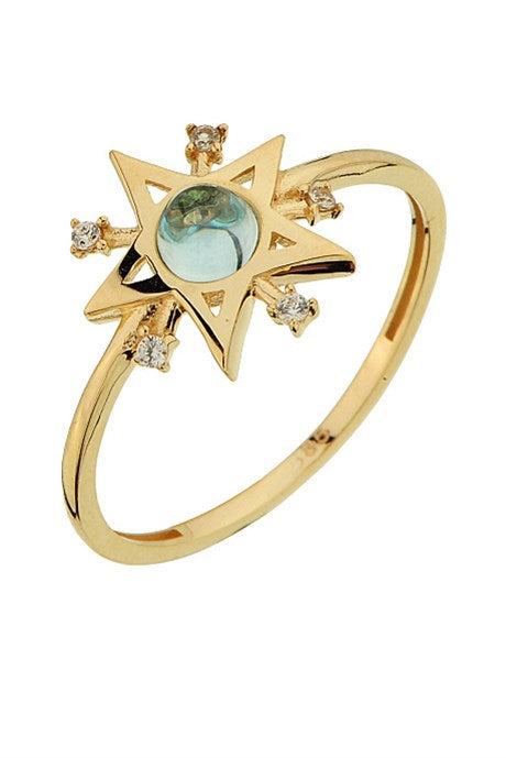 Solid Gold Gemstone Star Ring | 14K (585) | 1.48 gr