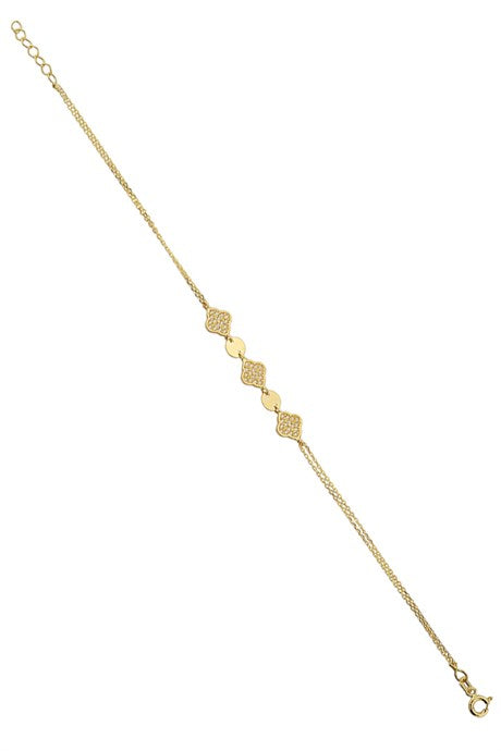 Bracelet trèfle en or massif avec pierres précieuses | 14K (585) | 1,93 g