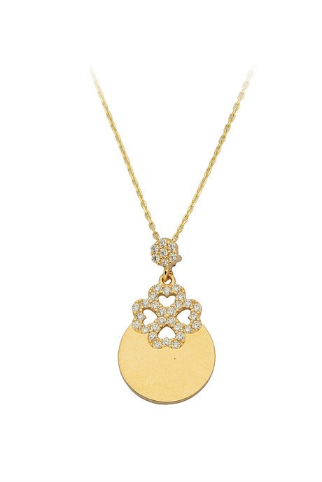 Solid Gold Gemstone Clover Necklace | 14K (585) | 2.54 gr