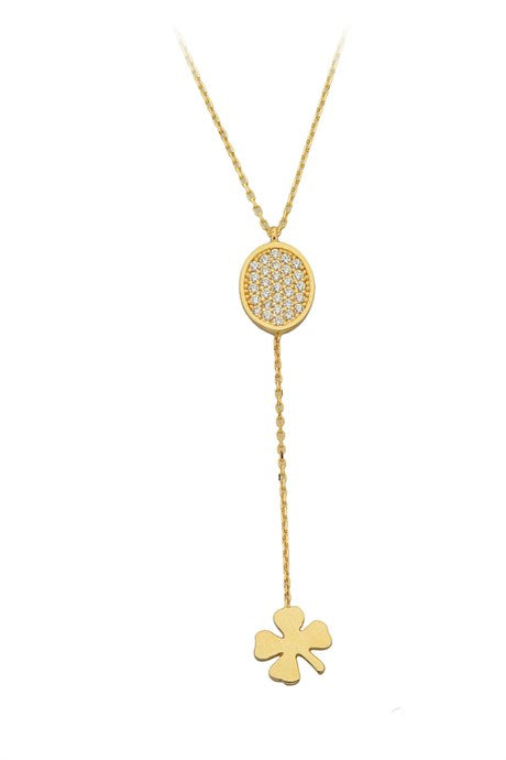 Solid Gold Gemstone Clover Necklace | 14K (585) | 2.19 gr