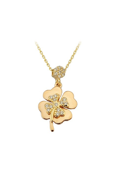 Solid Gold Gemstone Clover Necklace | 14K (585) | 2.16 gr