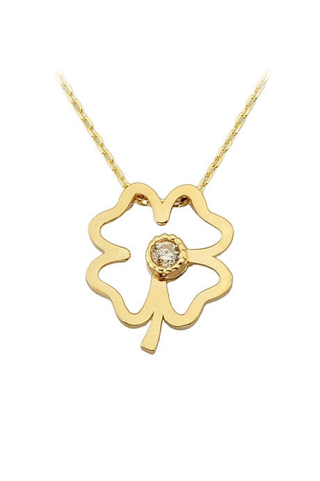 Solid Gold Gemstone Clover Necklace | 14K (585) | 1.69 gr