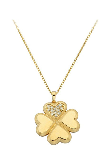 Solid Gold Gemstone Clover Necklace | 14K (585) | 2.79 gr