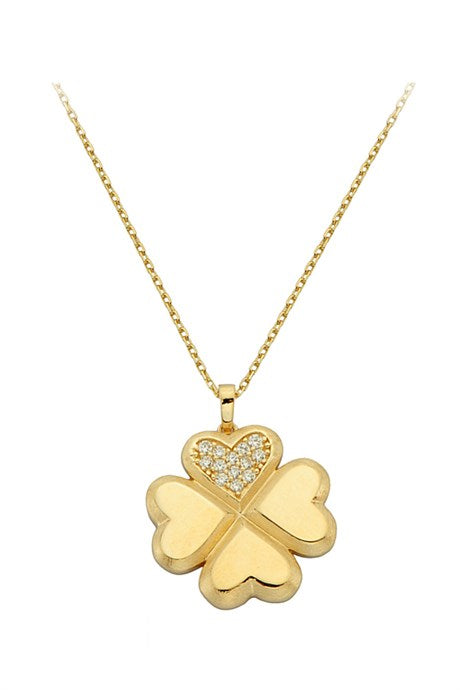 Solid Gold Gemstone Clover Necklace | 14K (585) | 2.79 gr