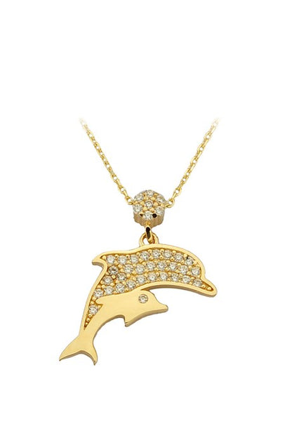 Solid Gold Gemstone Dolphin Necklace | 14K (585) | 2.06 gr