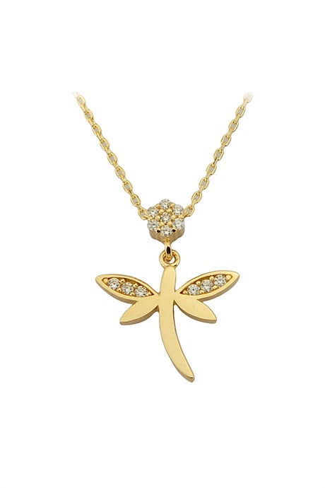 Solid Gold Gemstone Dragonfly Necklace | 14K (585) | 1.75 gr
