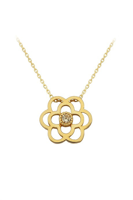 Solid Gold Solitaire Flower Necklace | 14K (585) | 1.87 gr