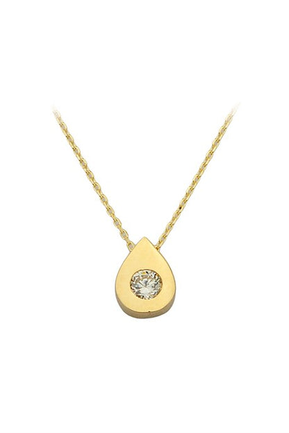 Solid Gold Solitaire Drop Necklace | 14K (585) | 1.68 gr