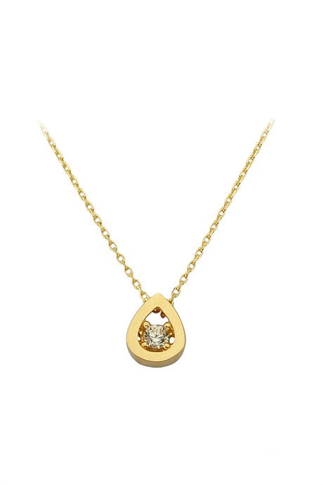 Solid Gold Solitaire Drop Necklace | 14K (585) | 1.49 gr