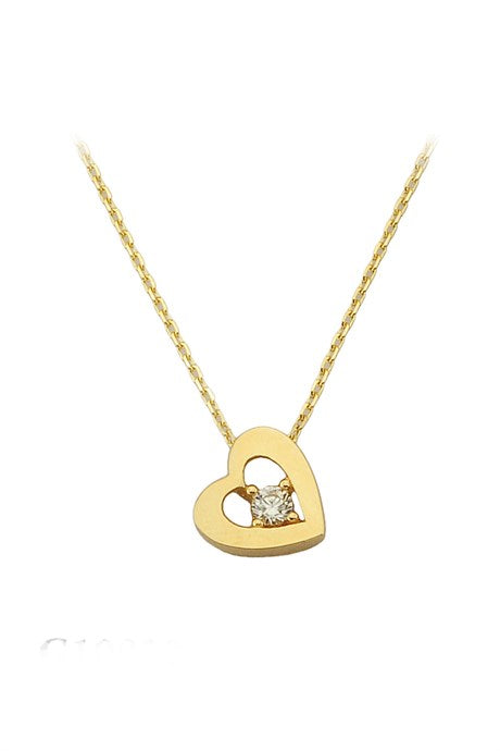 Solid Gold Solitaire Heart Necklace | 14K (585) | 1.58 gr