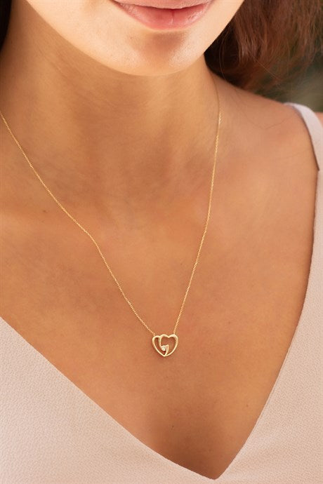 Collar de corazón solitario de oro macizo | 8K (333) | 1,87 gramos