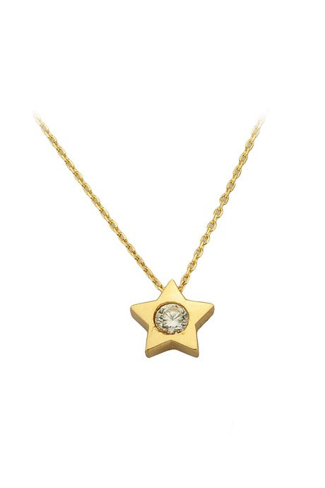Solid Gold Solitaire Star Necklace | 14K (585) | 1.63 gr