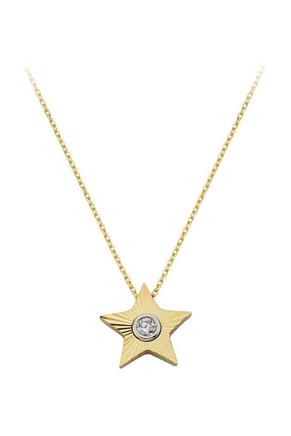 Solid Gold Solitaire Star Necklace | 14K (585) | 2.00 gr