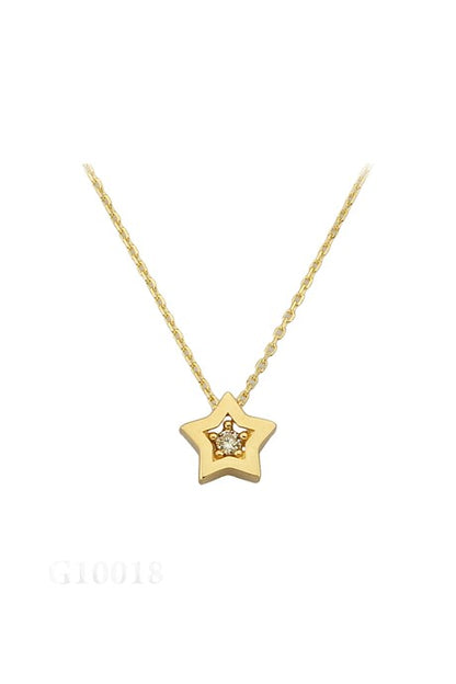 Solid Gold Solitaire Star Necklace | 14K (585) | 1.50 gr