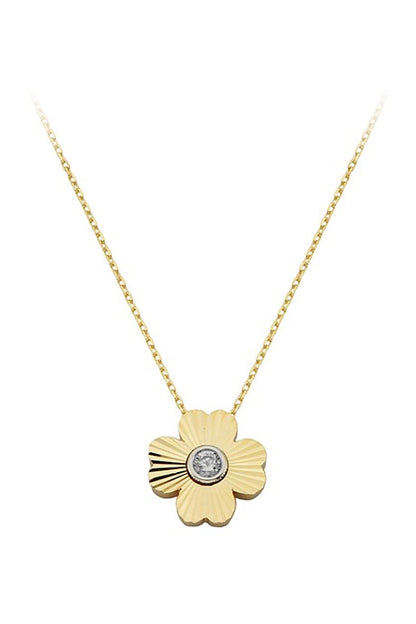 Solid Gold Solitaire Clover Necklace | 14K (585) | 2.15 gr