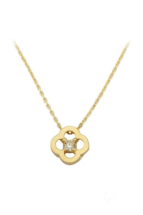Solid Gold Solitaire Clover Necklace | 14K (585) | 1.56 gr
