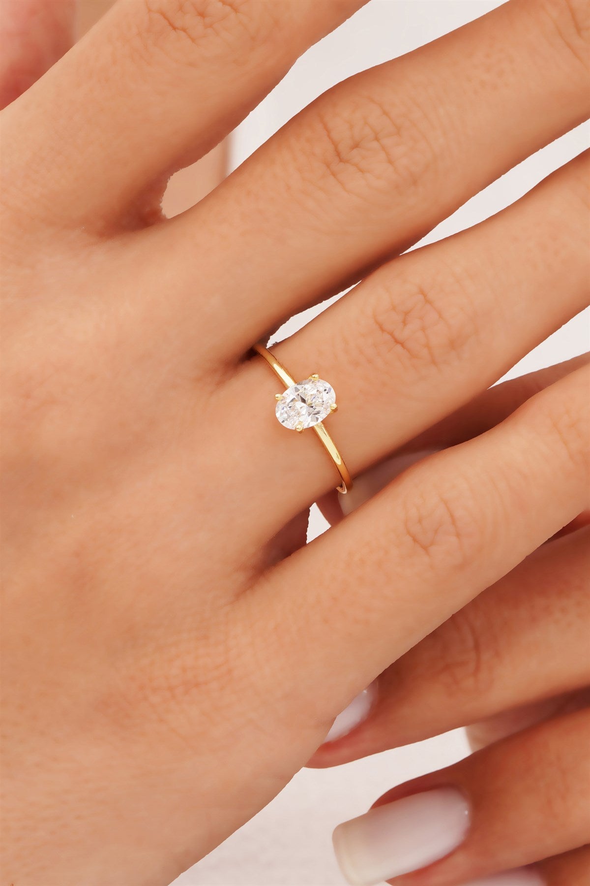 Solid Gold Oval Gemstone Solitaire Ring