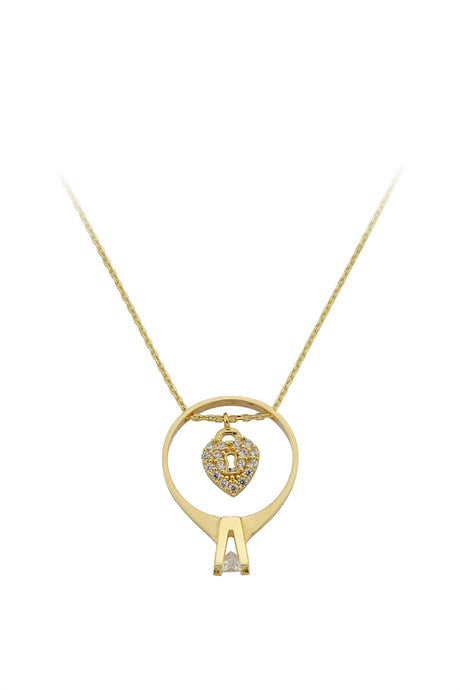 Solid Gold Solitaire Ring Lock Necklace | 14K (585) | 2.31 gr