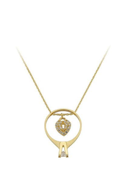 Solid Gold Solitaire Ring Lock Necklace | 14K (585) | 2.31 gr