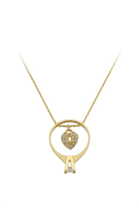 Collier de serrure à anneau solitaire en or massif | 14K (585) | 2,31 grammes