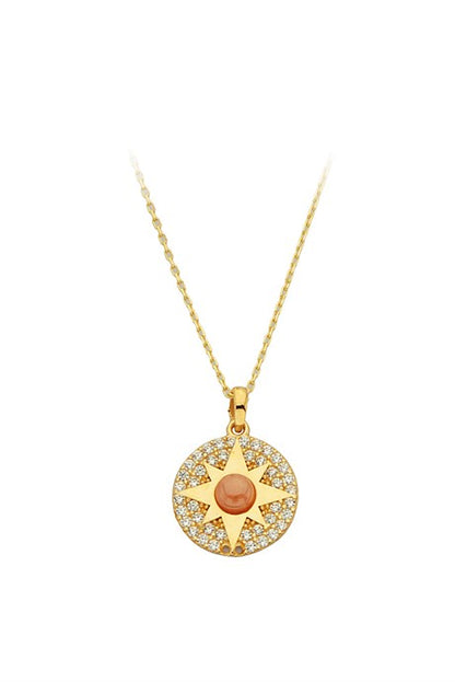 Solid Gold Orange Gemstone Pole Star Necklace | 14K (585) | 2.15 gr