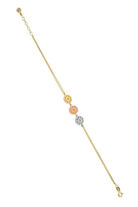 Bracelet fleur trois couleurs en or massif | 14K (585) | 3,17 grammes
