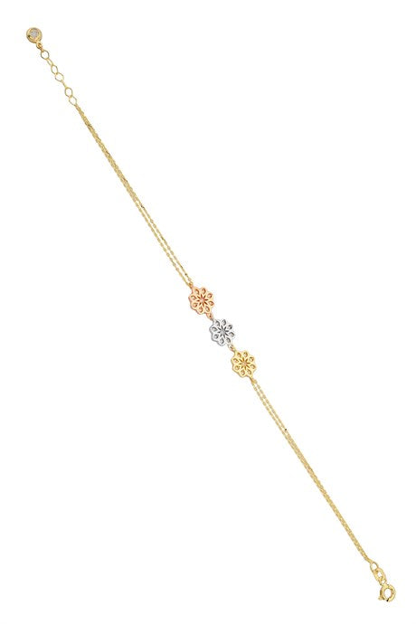 Solid Gold Three Colors Flower Bracelet | 14K (585) | 2.71 gr