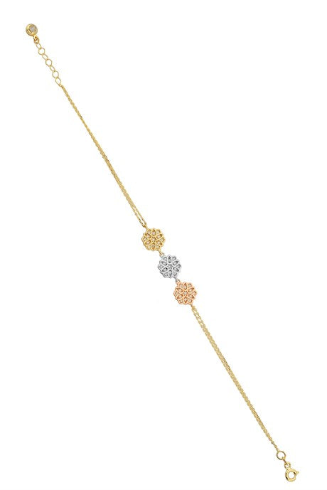 Pulsera de flores de tres colores de oro macizo | 14K (585) | 3,26 gramos