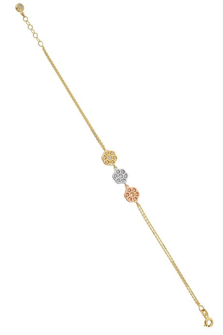 Solid Gold Three Colors Flower Bracelet | 14K (585) | 3.16 gr
